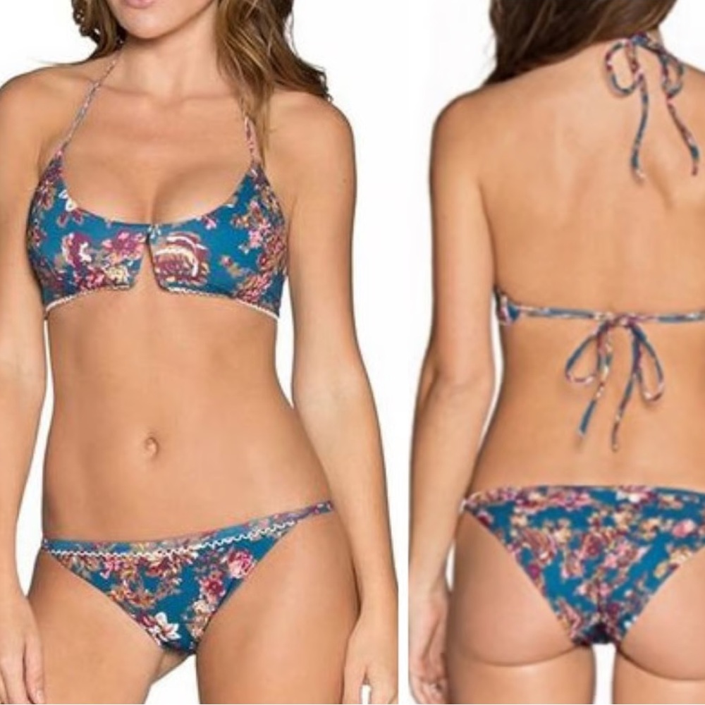 NEW Tavik Cassis Pink & Blue Floral Halter Bikini Top Size XS NWT - Picture 5 of 6